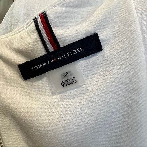 Tommy Hilfiger Scuba Crepe Sheath Dress Ruffle Sleeve Ivory White Petite 6P NWT - Picture 12 of 13